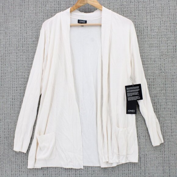 Jones New York Cardigan Womens XL White Solid Open Front Long Sleeve Cotton NWT - Picture 1 of 9